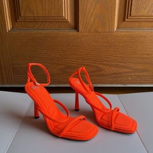 ZARA Neon Orange Strappy Stiletto Sandals Padded Insole Square Toe Sandals